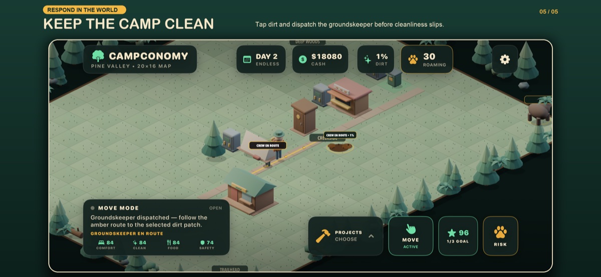 CampConomy campground cleanup system with dirt and groundskeeping needs